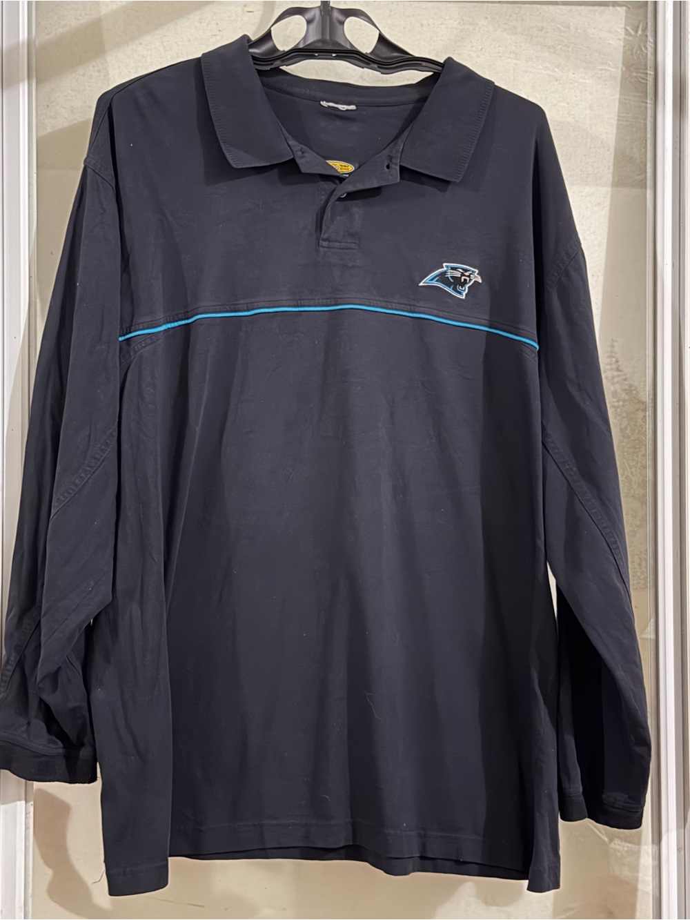 Nails at Play Black Long-Sleeve Polo with Teal Stripe